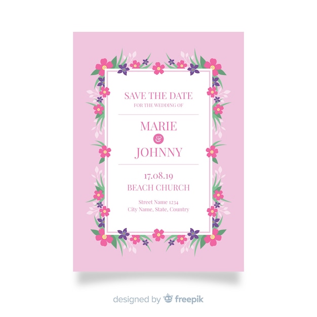 Wedding invitation with floral template design