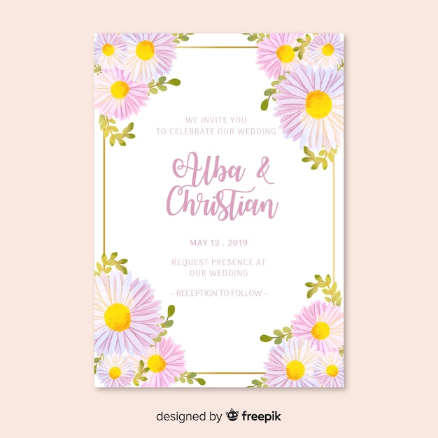 Wedding invitation with floral theme