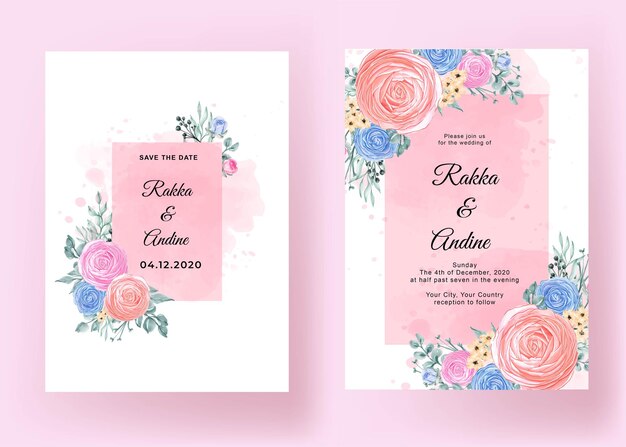 Wedding invitation with flower Ranunculus romantic