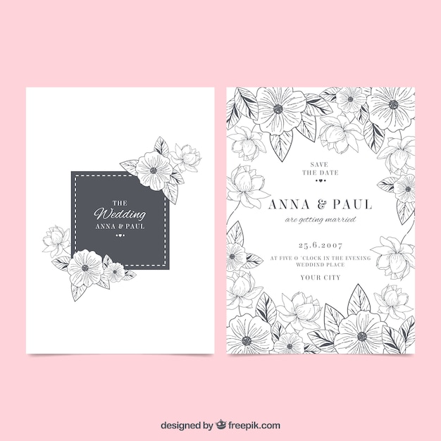 Free Vector wedding invitation with flower sketches