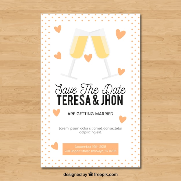 Free vector wedding invitation with glasses toasting