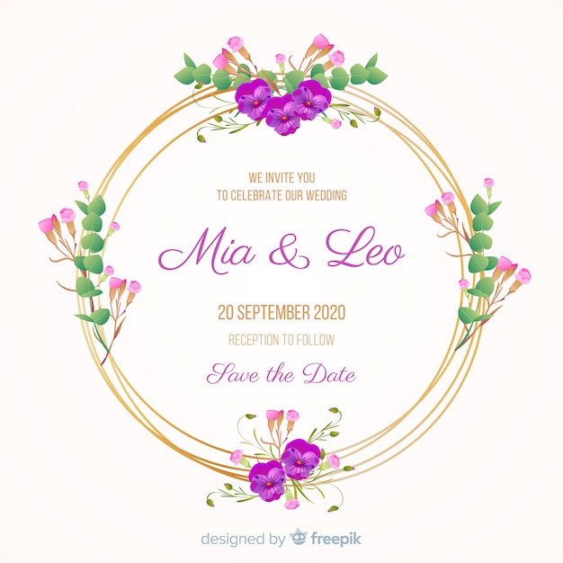 Wedding invitation with golden floral frame