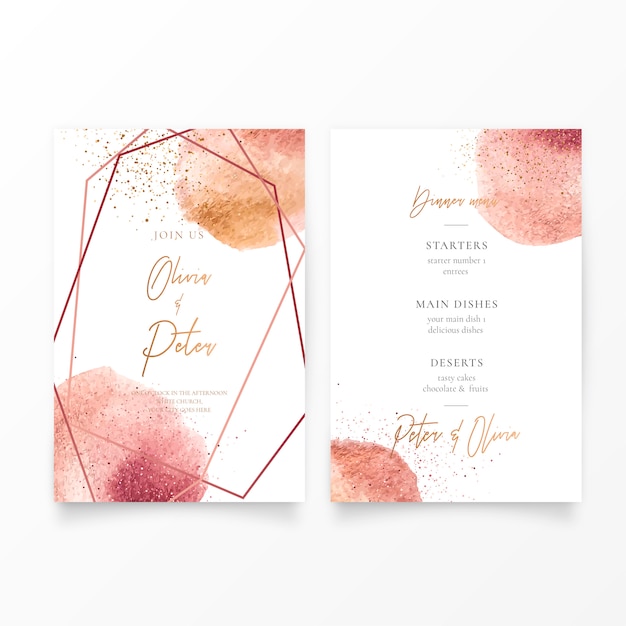 Free Vector wedding invitation with golden 