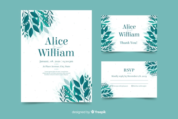 Free Vector wedding invitation with leaves template