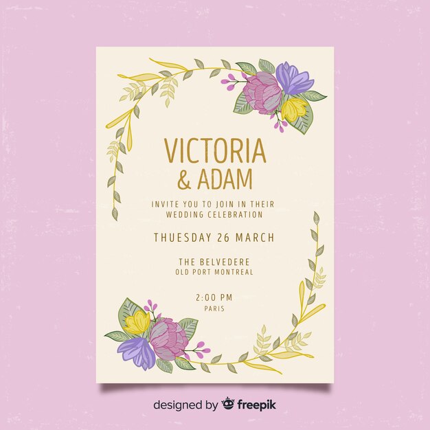 Wedding invitation with peony flowers