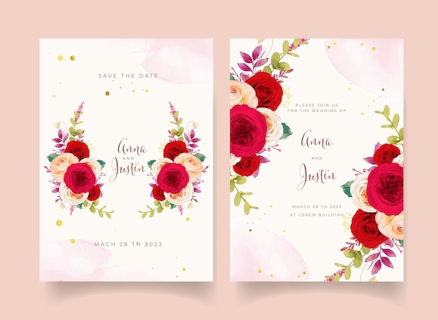 Wedding invitation with red roses flowers