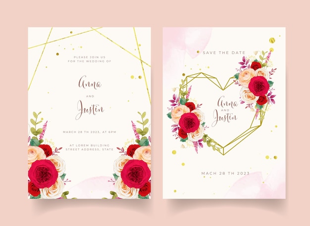 Wedding invitation with red roses flowers