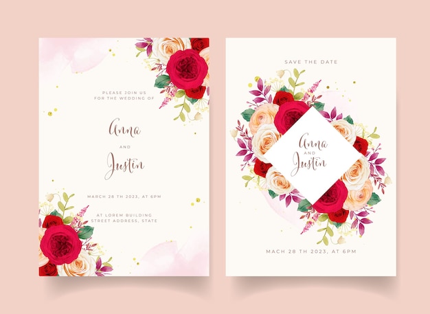 Wedding invitation with red roses flowers