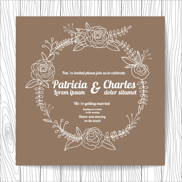 Wedding invitation with roses wreath