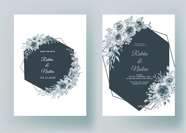 Free Vector wedding invitation with shape geometric flower blue pastel