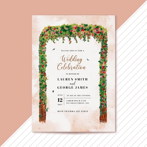 wedding invitation with vintage flower arch