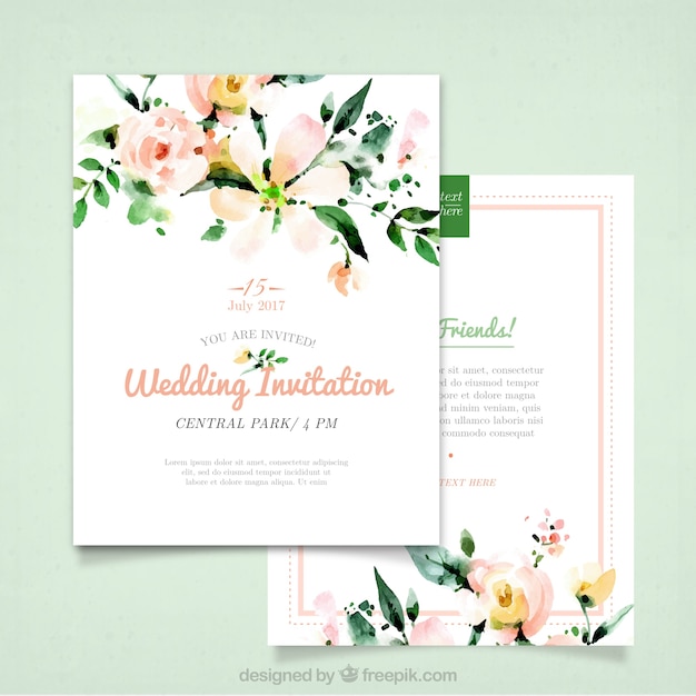 Wedding invitation with watercolor flowers