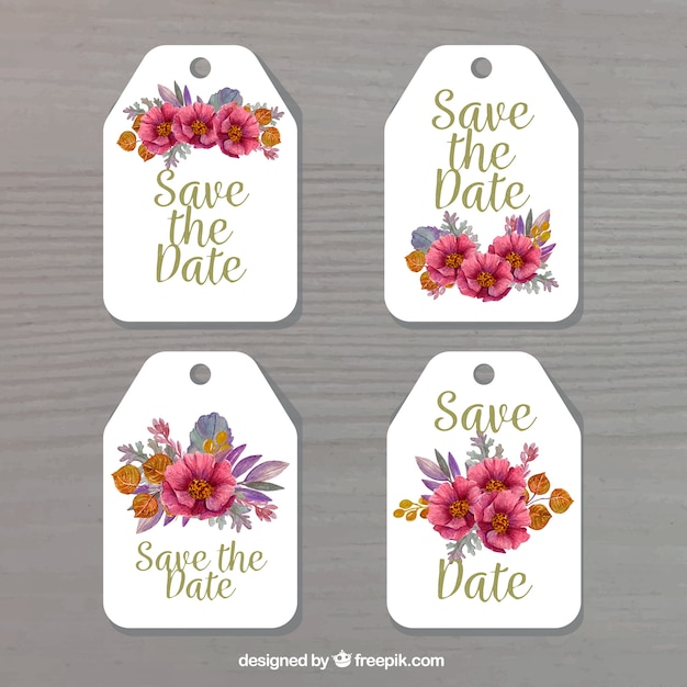 Free Vector wedding label collection with flowers