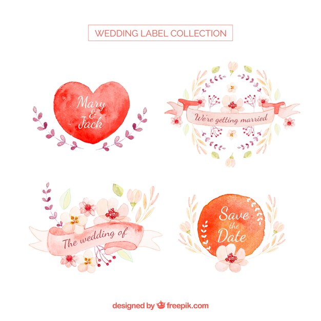 Wedding labels collection in watercolor style