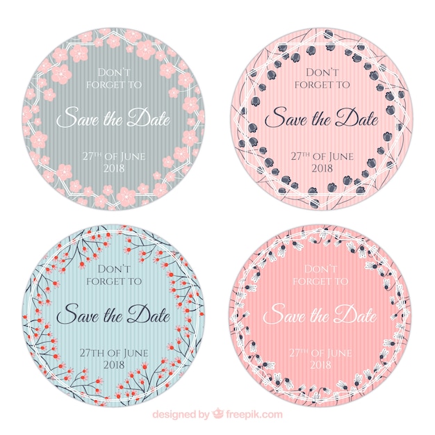 Free Vector wedding labels collection with flowers