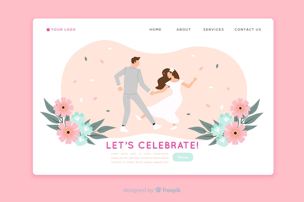 Free Vector wedding landing page flat design