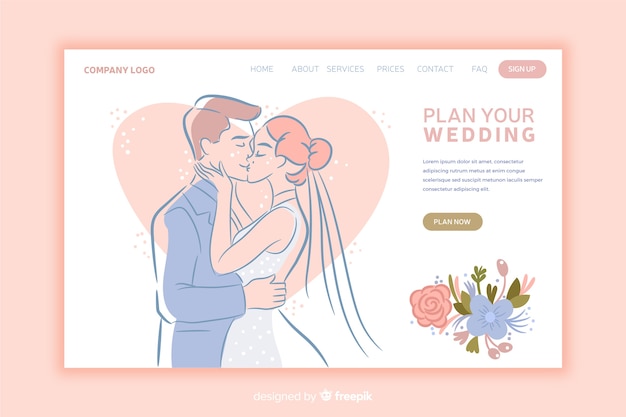 Wedding landing page flat design