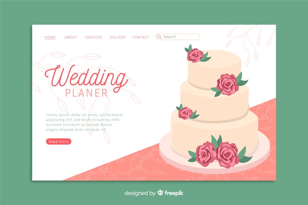 Wedding landing page template with cake