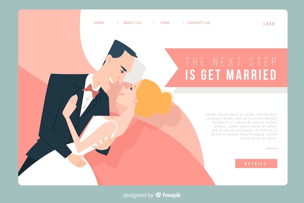 Free Vector wedding landing page with couple