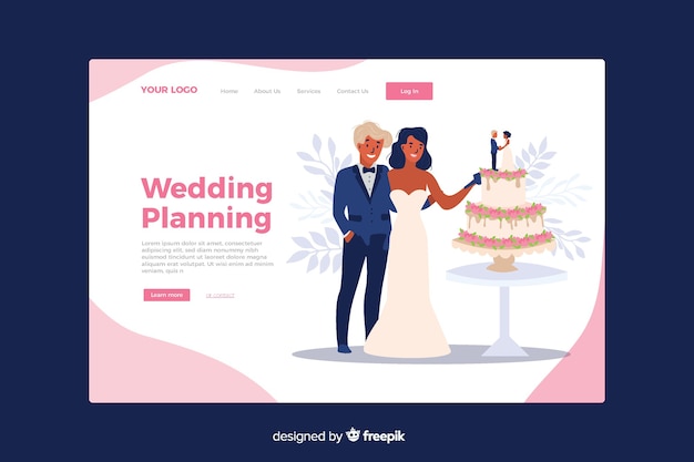 Wedding landing page with illustrated couple template