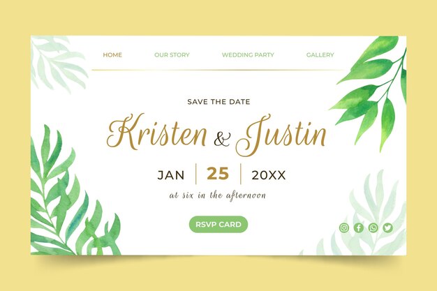 Wedding landing page with leaves