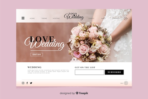 Wedding landing page with photo design