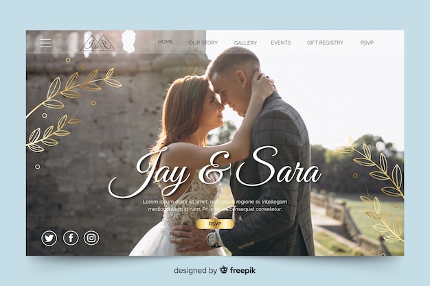 Free Vector wedding landing page with photo