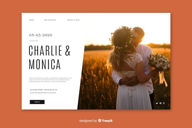 Free Vector wedding landing page with photo