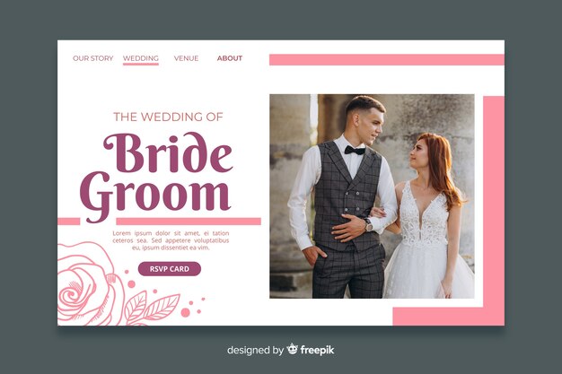 Wedding landing page with photo