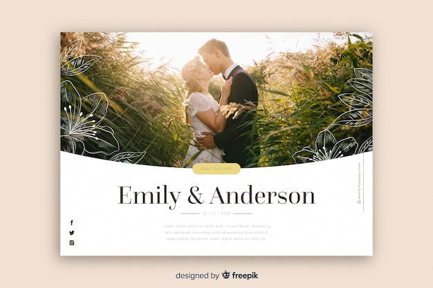 Free Vector wedding landing page with photo