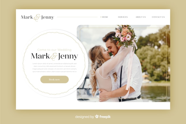 Free Vector wedding landing page with photo