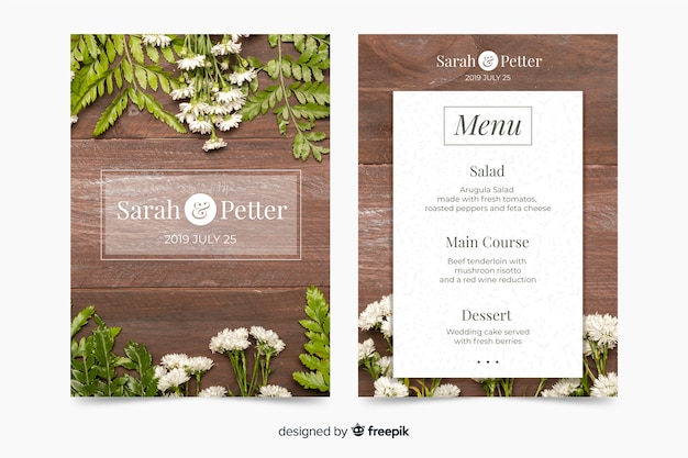 Wedding menu template with photo