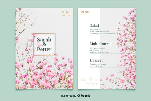 Wedding menu template with photo