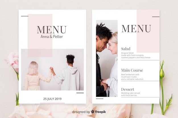 Wedding menu template with photo