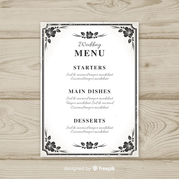 Wedding menu template