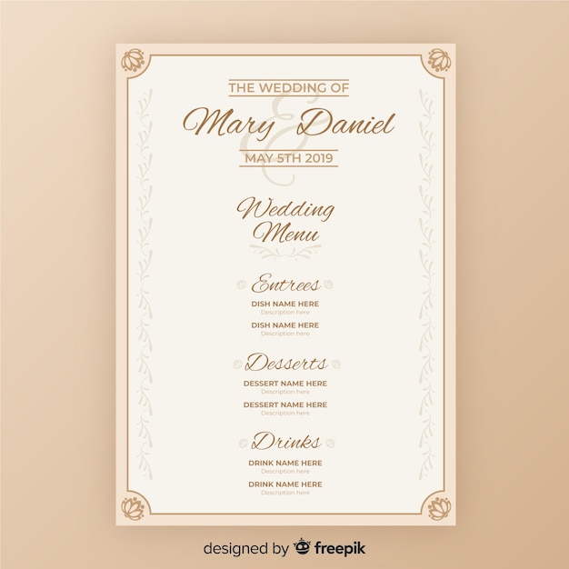 Wedding menu template