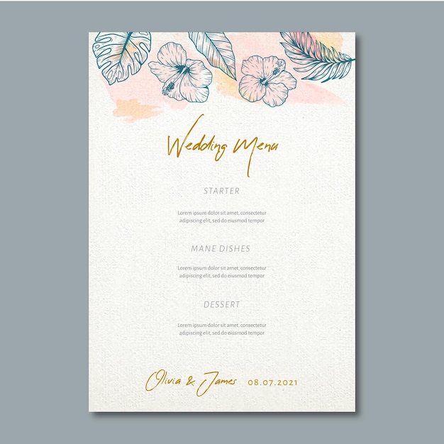 Wedding menu with floral ornaments