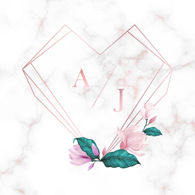 Free Vector wedding monogram logo design template. watercolor floral frame for invitation card design.