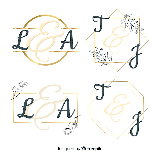 Free Vector wedding monogram logo template collection