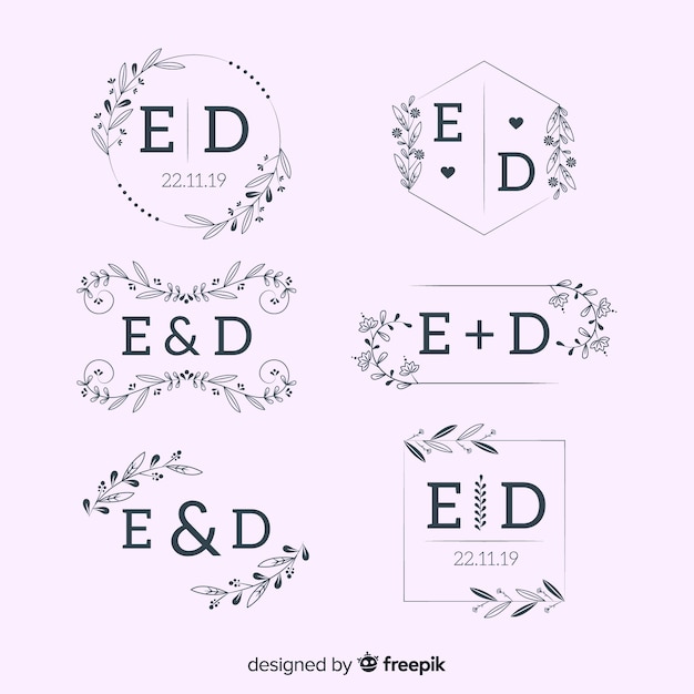 Free Vector wedding monogram logo templates collection