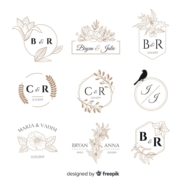 Wedding monogram logo templates collection