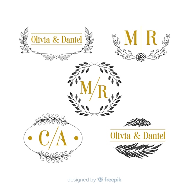 Wedding monogram logo templates collection