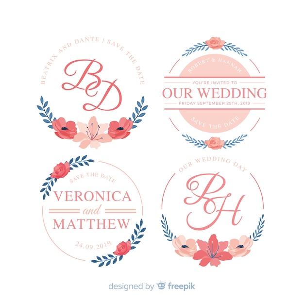 Free Vector wedding monogram logo templates collection