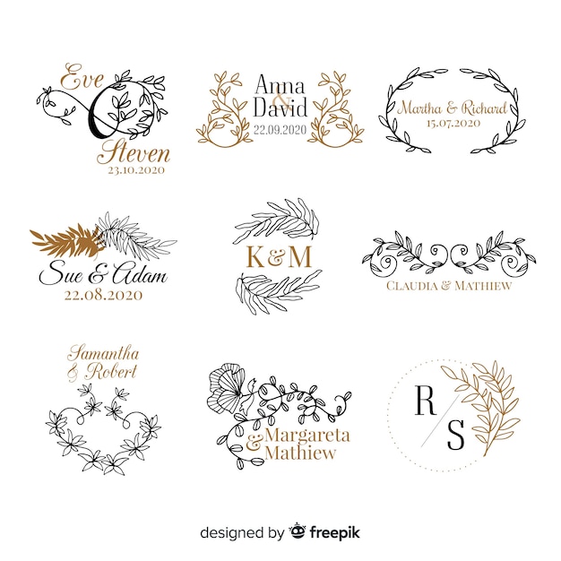 Free Vector wedding monogram logo templates collection