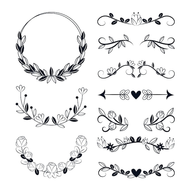 Free vector wedding ornament pack hand drawn