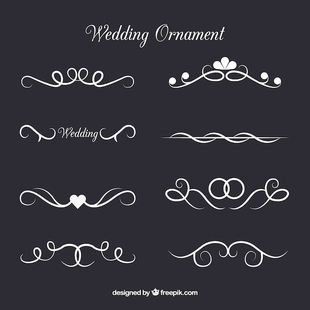 Wedding ornaments collection in flat style