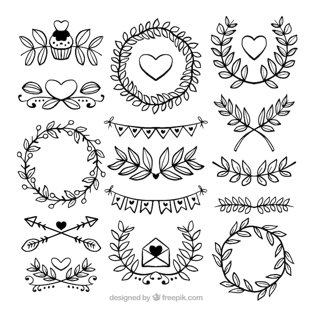 Wedding ornaments collection in hand drawn style