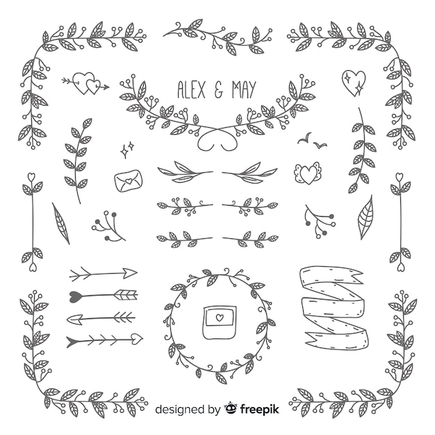 Free Vector wedding ornaments collection hand drawn