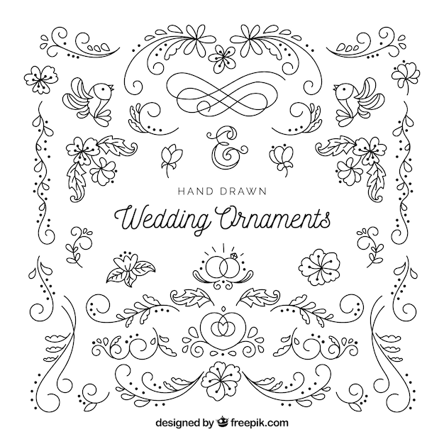 Wedding ornaments in hand drawn style