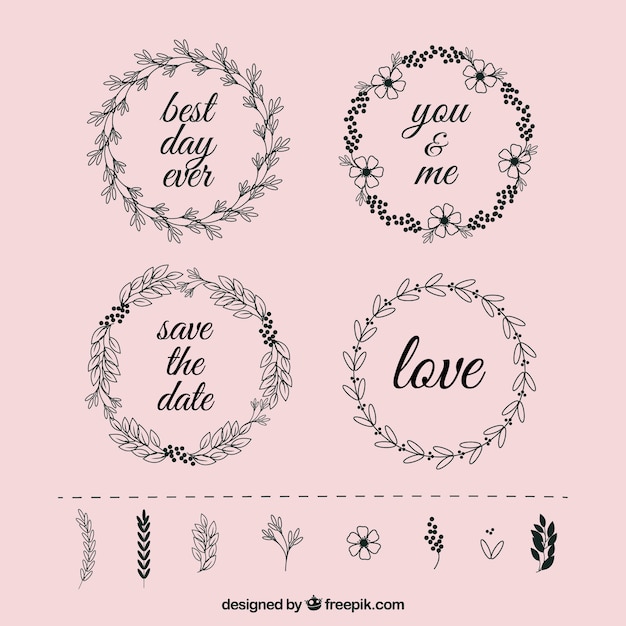 Free vector wedding ornaments in vintage style